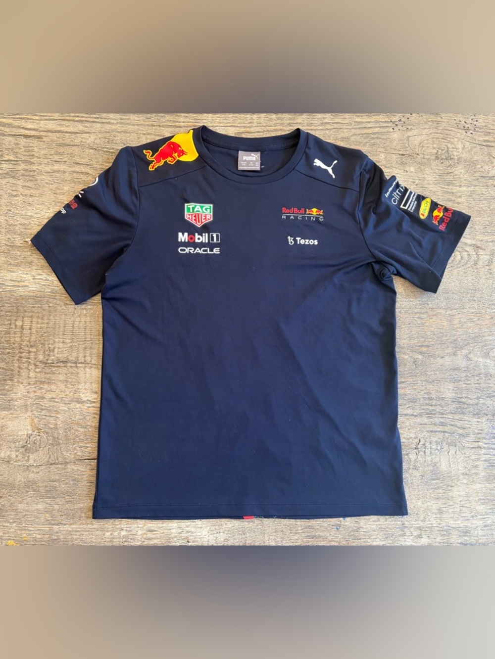 Puma Navy Blue Red Bull Racing Logo Short Sleeve Tee - Youth L